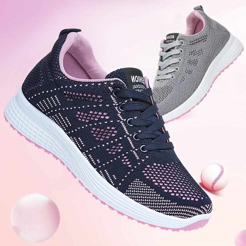 Women's Knitted Low Top Sports Shoes Breathable Lace Up Running Sneakers