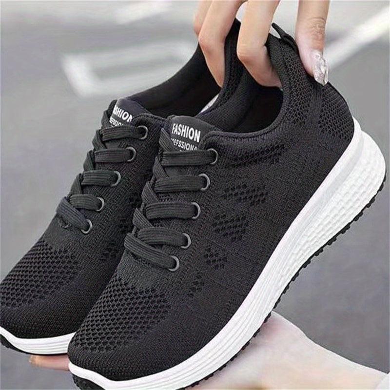 Women's Knitted Low Top Sports Shoes Breathable Lace Up Running Sneakers