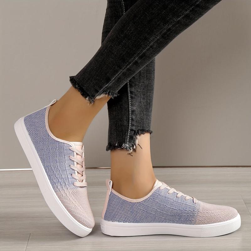 Women's Colorblock Knit Sneakers Lace Up Outdoor Shoes