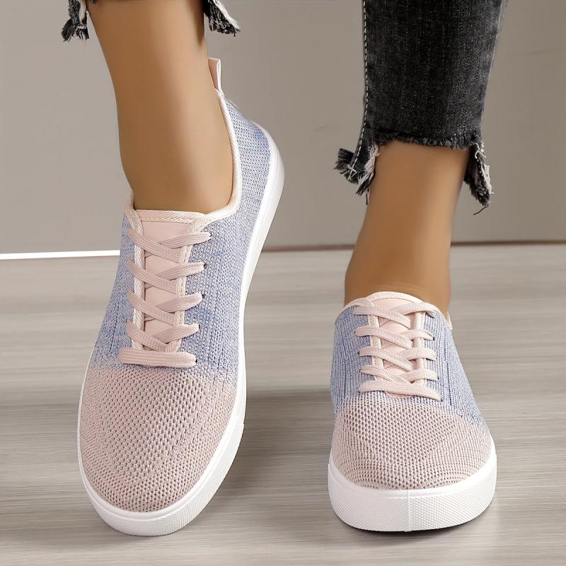 Women's Colorblock Knit Sneakers Lace Up Outdoor Shoes