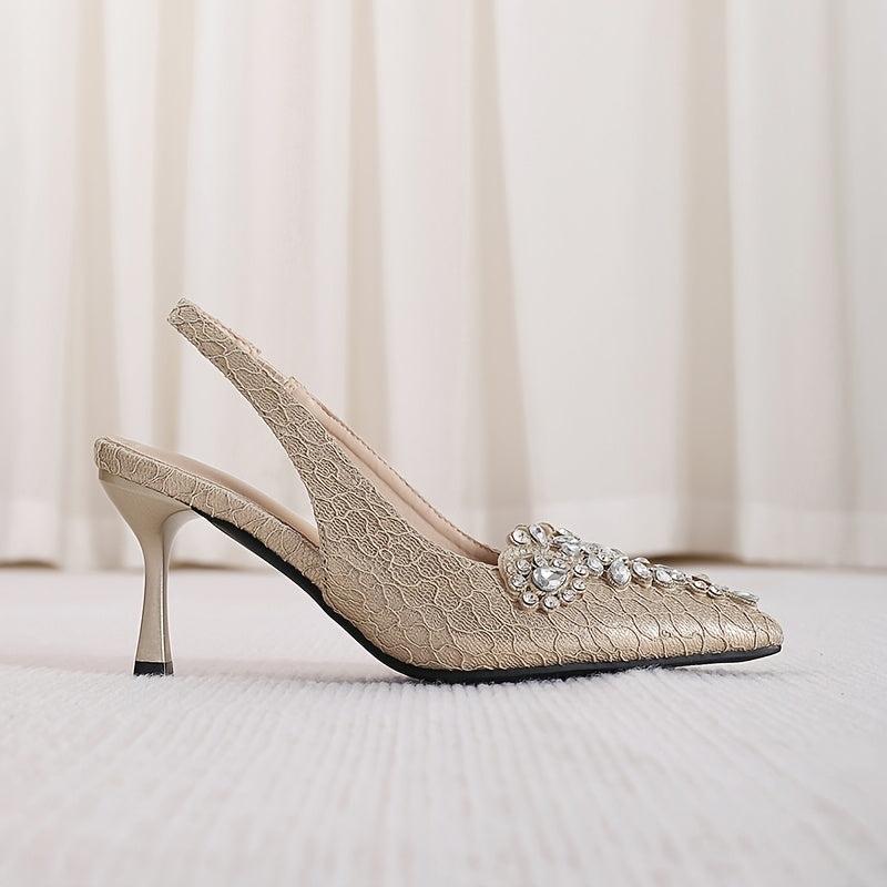 Rhinestone Stiletto Heels Pointed Toe Slingback Pumps