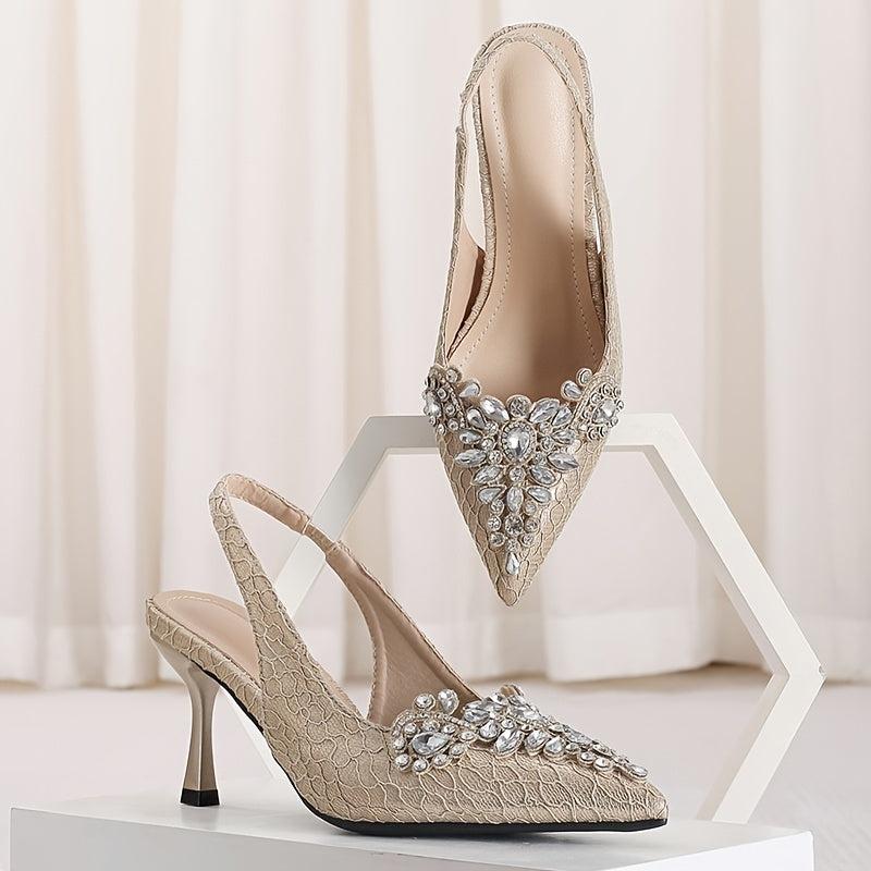 Rhinestone Stiletto Heels Pointed Toe Slingback Pumps