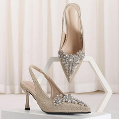 Rhinestone Stiletto Heels Pointed Toe Slingback Pumps
