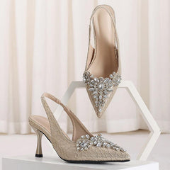 Rhinestone Stiletto Heels Pointed Toe Slingback Pumps