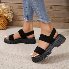 Women's Black Chunky Heel Ankle Strap Sandals