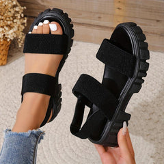 Women's Black Chunky Heel Ankle Strap Sandals