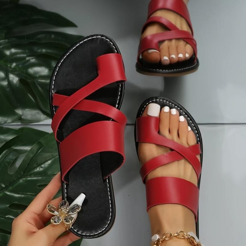 Women's Cross Strap Flat Slippers Open Toe Non Slip Solid Slides Shoes