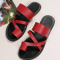 Women's Cross Strap Flat Slippers Open Toe Non Slip Solid Slides Shoes