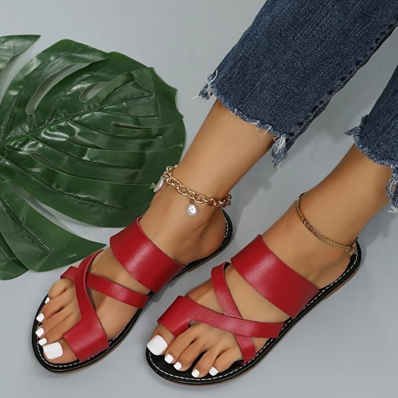 Women's Cross Strap Flat Slippers Open Toe Non Slip Solid Slides Shoes