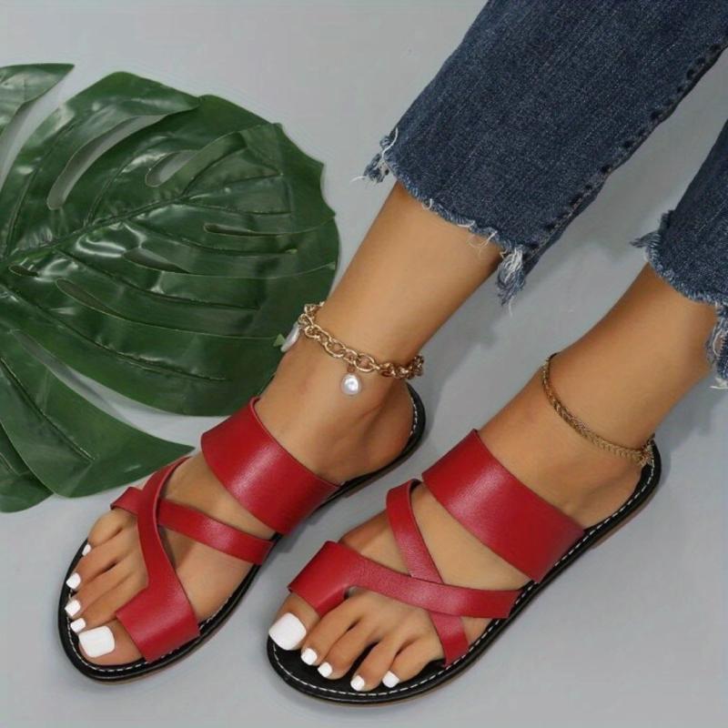 Women's Cross Strap Flat Slippers Open Toe Non Slip Solid Slides Shoes