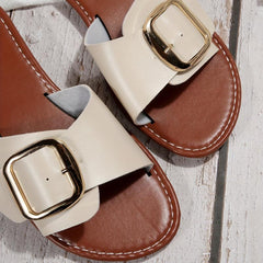 Women's Flat Sandals with Buckle Slides for Casual & Summer