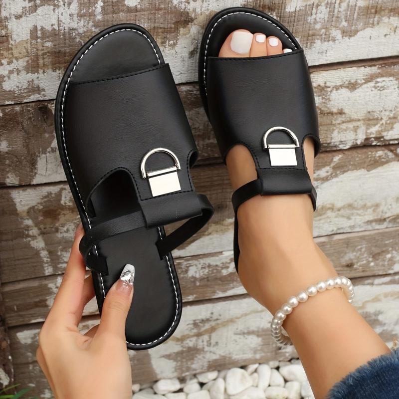Women's Flat Slide Sandals Open Toe Non Slip Outdoor Beach Slides