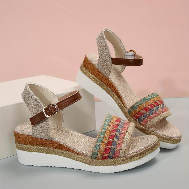 Women's Espadrille Wedge Sandals Open Toe Ankle Strap Shoes