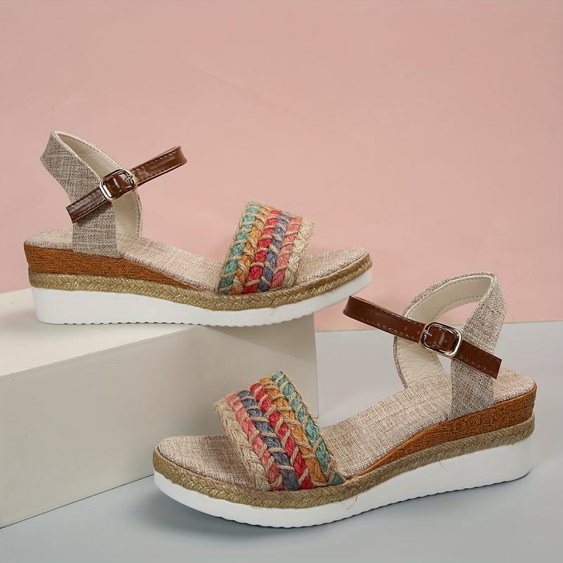 Women's Espadrille Wedge Sandals Open Toe Ankle Strap Shoes