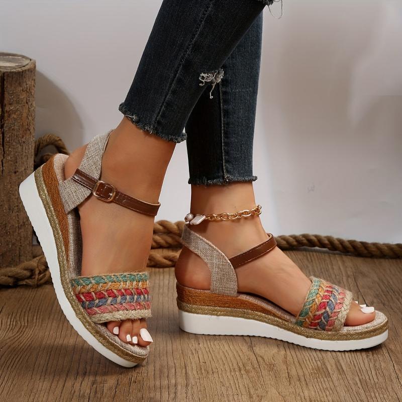 Women's Espadrille Wedge Sandals Open Toe Ankle Strap Shoes
