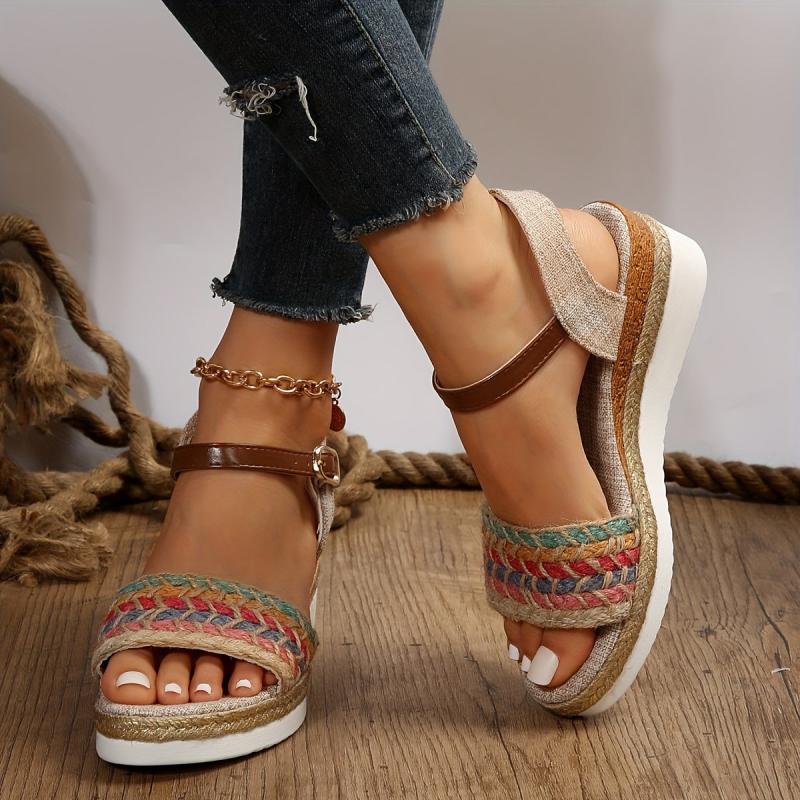 Women's Espadrille Wedge Sandals Open Toe Ankle Strap Shoes