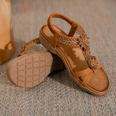 Boho Braided Beads Flat Sandals T-strap Slip-On Beach Travel Sandals