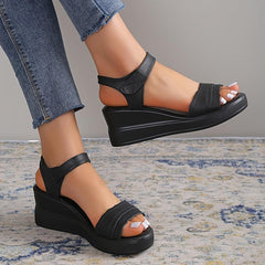 Women's Wedge Heeled Sandals Platform Open Toe Ankle Strap Sandals
