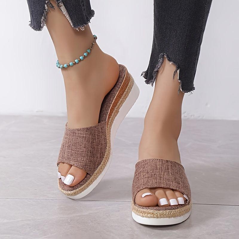 Platform Wedge Heel Slippers Open Toe Round Toe