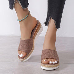 Platform Wedge Heel Slippers Open Toe Round Toe