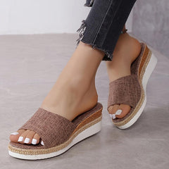 Platform Wedge Heel Slippers Open Toe Round Toe
