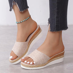 Platform Wedge Heel Slippers Open Toe Round Toe