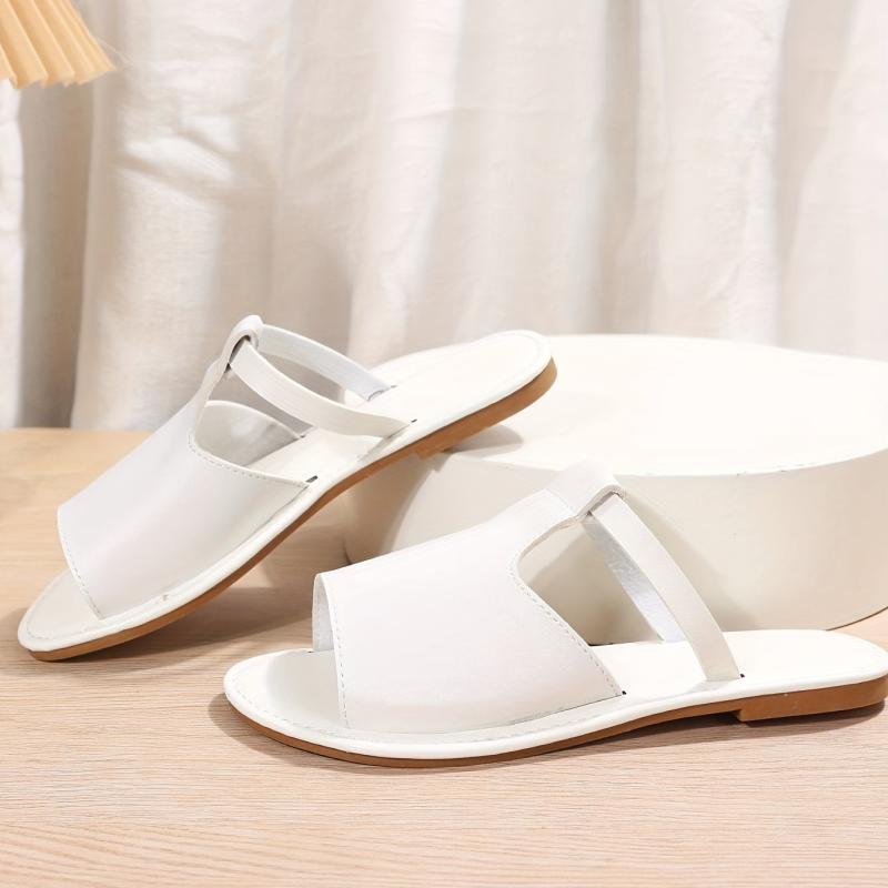 Women's Solid Flat Slippers Peep Toe Soft Non Slip Slides Shoes