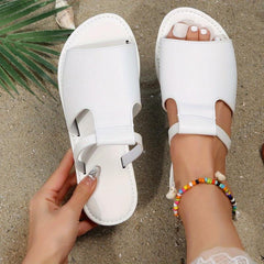 Women's Solid Flat Slippers Peep Toe Soft Non Slip Slides Shoes