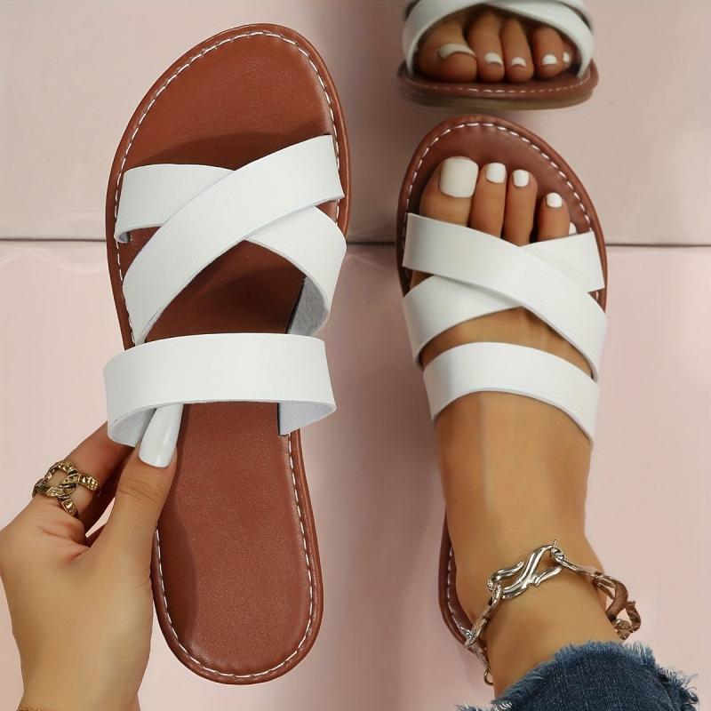 Women's Flat Slide Sandals Lightweight Open Toe Slip On Shoes
