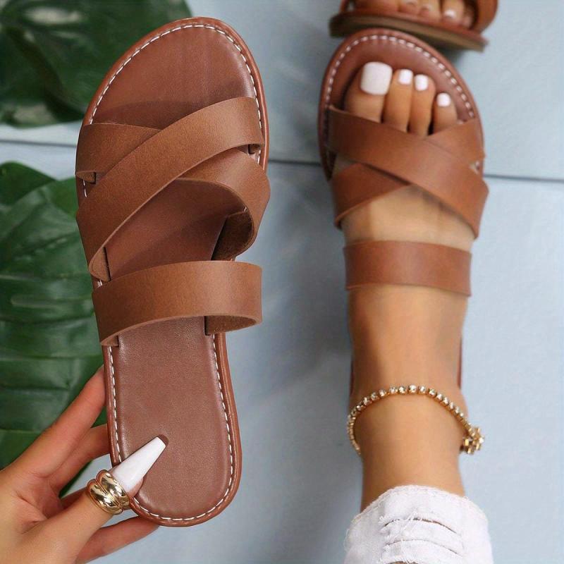 Women's Flat Slide Sandals Lightweight Open Toe Slip On Shoes