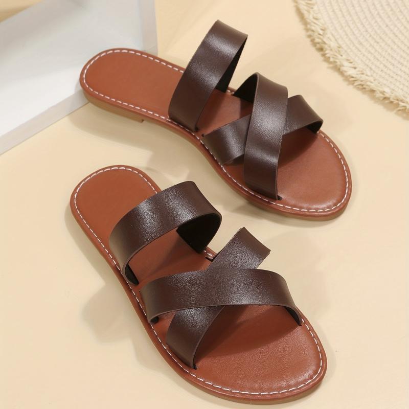 Women's Flat Slide Sandals Lightweight Open Toe Slip On Shoes