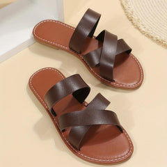 Women's Flat Slide Sandals Lightweight Open Toe Slip On Shoes