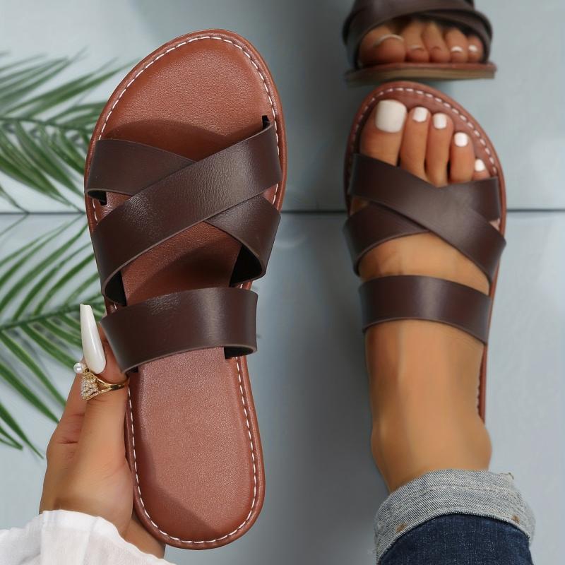 Women's Flat Slide Sandals Lightweight Open Toe Slip On Shoes