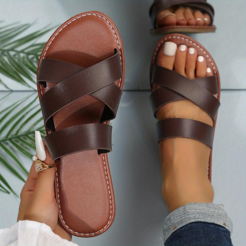 Women's Flat Slide Sandals Lightweight Open Toe Slip On Shoes