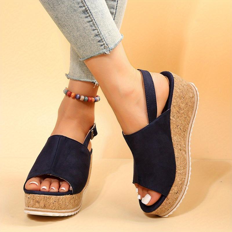 Leopard Print Wedge Sandals Peep Toe Slingback Shoes