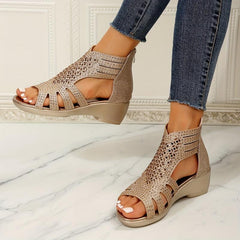 Women's Glitter Wedge Sandals Peep Toe Cut out Back Zipper Shoes
