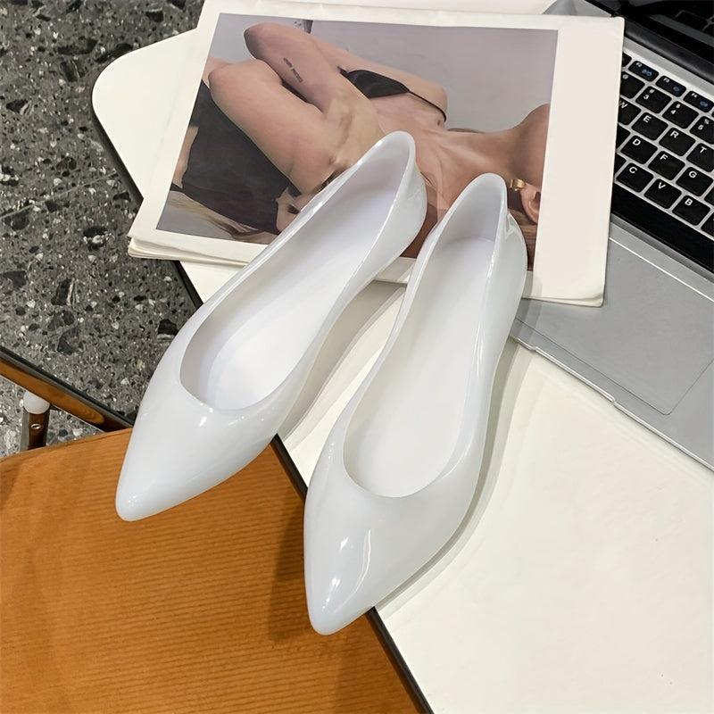 Women's PVC Flat Shoes Pointed Toe Slip On Jelly Flats