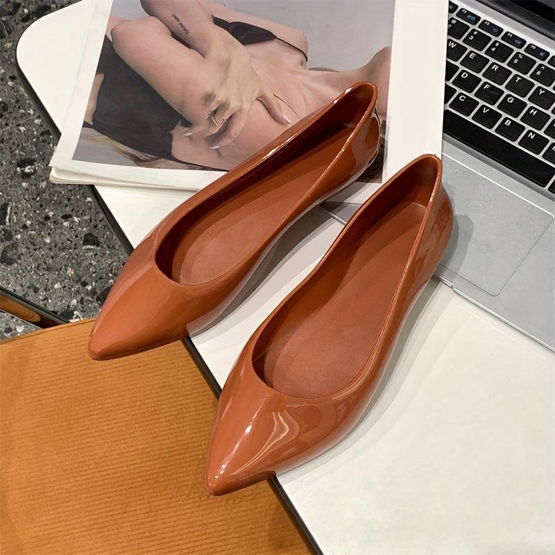 Women's PVC Flat Shoes Pointed Toe Slip On Jelly Flats