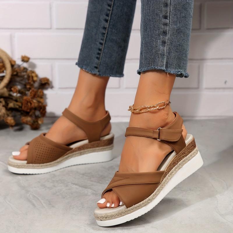 Women's Cross Strap Wedge Sandals Open Toe Platform Shoes