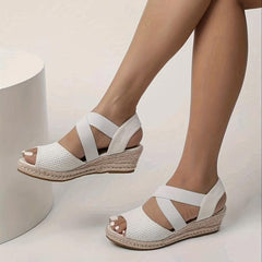 Women's Espadrille Wedge Sandals Peep Toe Slip On Shoes