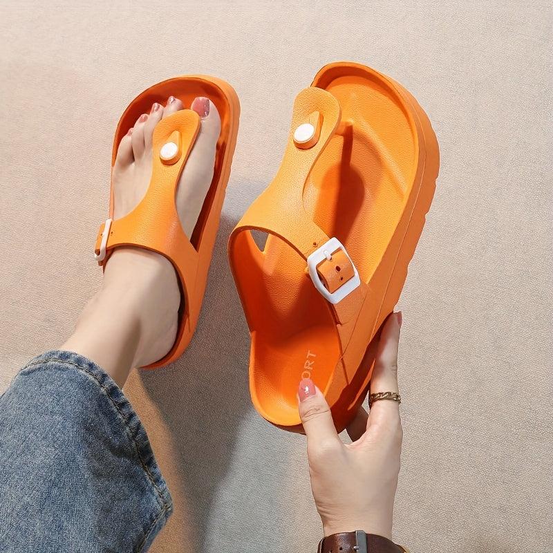 Women's Buckle Strap Platform Flip Flops Non Slip Thong Slides
