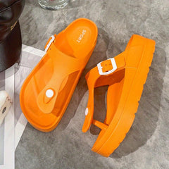Women's Buckle Strap Platform Flip Flops Non Slip Thong Slides