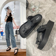 Women's Buckle Strap Platform Flip Flops Non Slip Thong Slides