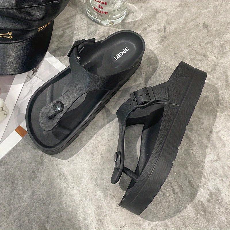Women's Buckle Strap Platform Flip Flops Non Slip Thong Slides