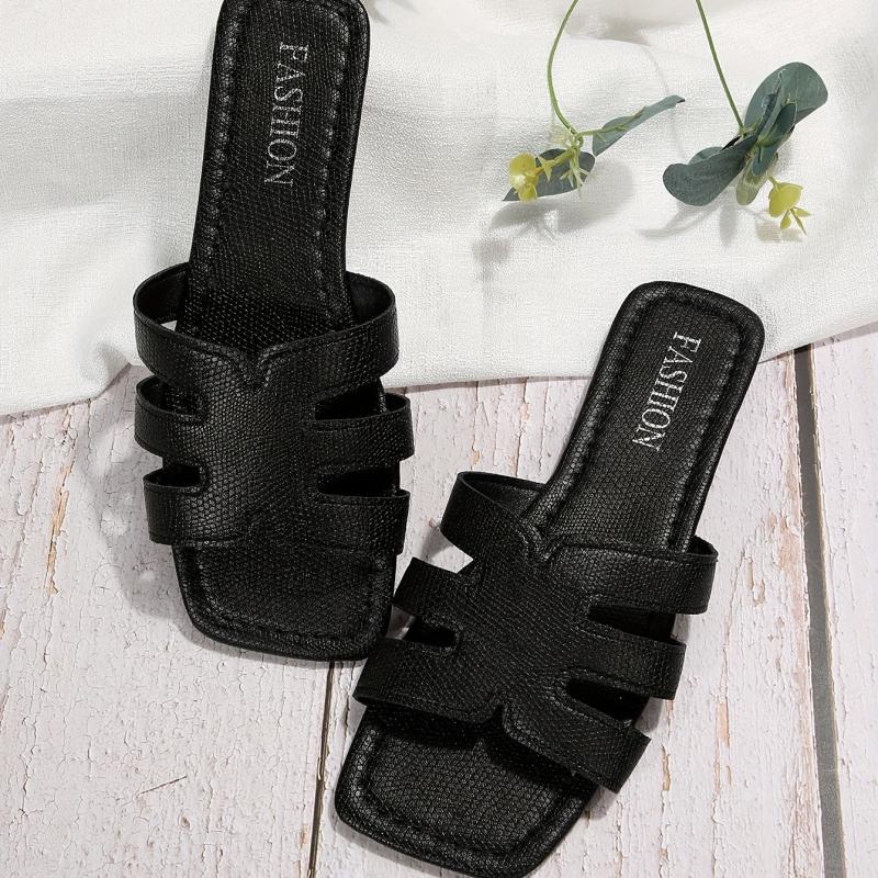 Women's Square Toe Flat Slides Casual Open Toe Daily Slide Sandals
