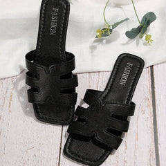 Women's Square Toe Flat Slides Casual Open Toe Daily Slide Sandals