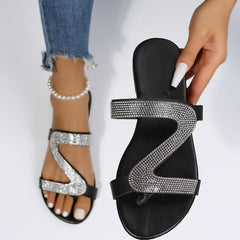 Women's Rhinestone Slide Sandals Bohemian Flatform Shoes