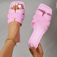 Women's Flat Sandals Slip on Square Toe Lightweight Shoes