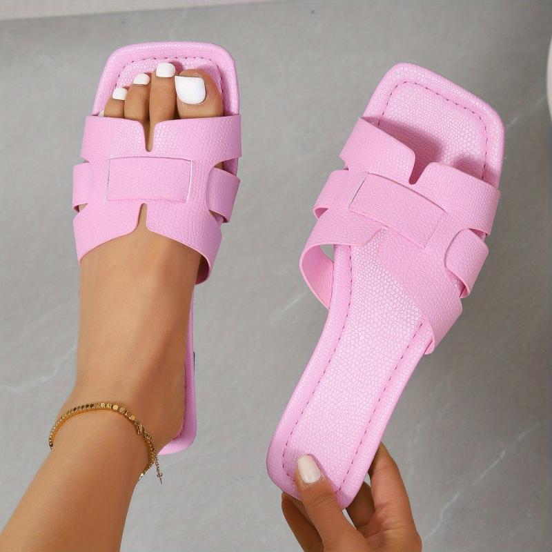 Women's Flat Sandals Slip on Square Toe Lightweight Shoes