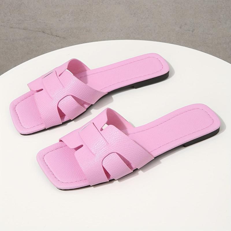 Women's Flat Sandals Slip on Square Toe Lightweight Shoes